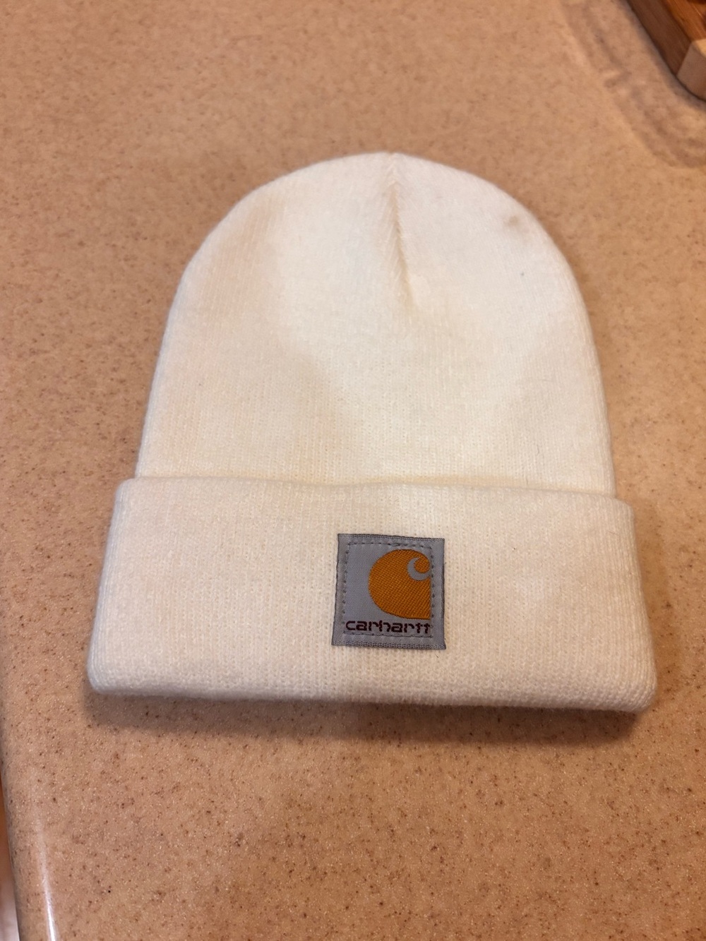 Carhartt Cream Knit Cuffed Beanie with Logo Patch